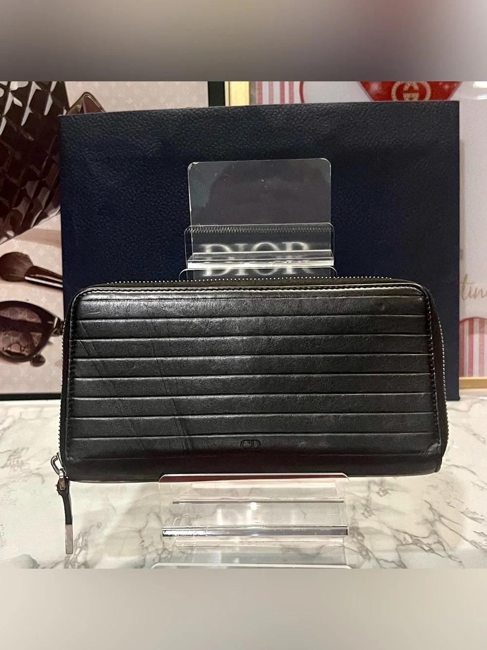 Christian Dior Homme Black Quilted Leather Zip Wallet